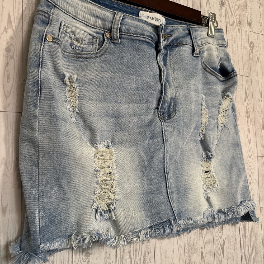 BAMBOO Light Blue Distressed Pencil Skirt